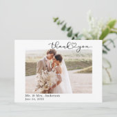 Modernes Kalligrafie Herz 3 Foto Hochzeit Dankeskarte (Stehend Vorderseite)