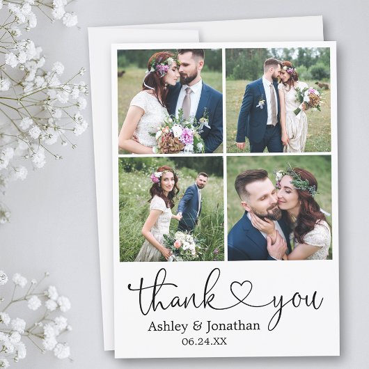 Modernes Kalligrafie Herz 4 Foto Hochzeit Dankeskarte