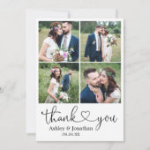 Modernes Kalligrafie Herz 4 Foto Hochzeit Dankeskarte (Vorderseite)