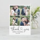 Modernes Kalligrafie Herz 4 Foto Hochzeit Dankeskarte (Stehend Vorderseite)