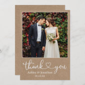 Modernes Kalligrafie-Herz-Foto Wedding Kraft Dankeskarte (Vorne/Hinten)