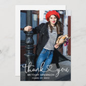 Modernes Kalligrafie-Herz-Script-Graduate-Foto Dankeskarte (Vorne/Hinten)
