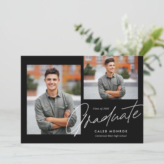 Modernes Kalligrafie Script 3 Foto Abschluss Ankündigung (Stehend Vorderseite)