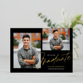 Modernes Kalligrafie Script 3 Foto Abschluss Folieneinladung (Stehend vorne)