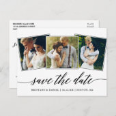 Modernes Kalligrafie Script 3 Foto Save the Date Postkarte (Vorne/Hinten)