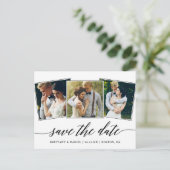 Modernes Kalligrafie Script 3 Foto Save the Date Postkarte (Stehend Vorderseite)