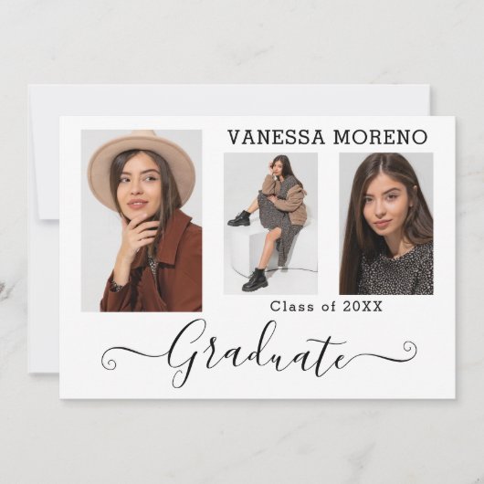 Modernes Kalligrafie Script 3 Foto Weiß Abschluss Ankündigung (Vorderseite)