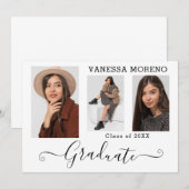 Modernes Kalligrafie Script 3 Foto Weiß Abschluss Ankündigung (Vorne/Hinten)