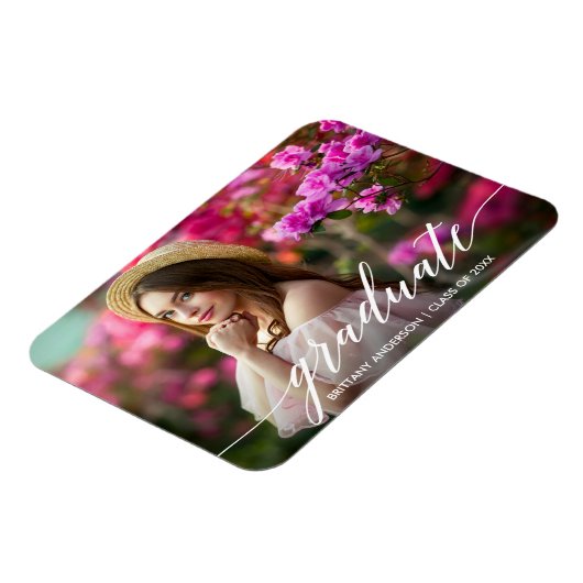 Modernes Kalligrafie-Script-Abschluss-Foto Magnet (Linke Seite)