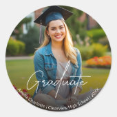 Modernes Kalligrafie-Script-Abschluss-Foto Runder Aufkleber (Vorderseite)