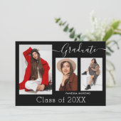 Modernes Kalligrafie Script BxW 3 Foto Abschluss Ankündigung (Stehend Vorderseite)