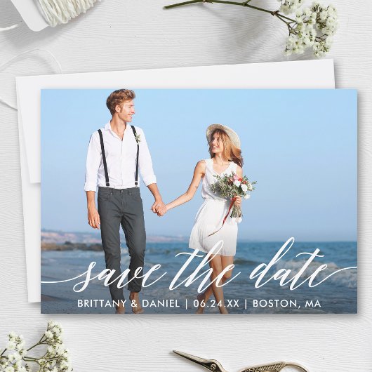 Modernes Kalligrafie-Script-Couple-Foto Save The Date