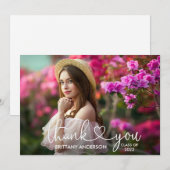 Modernes Kalligrafie-Script-Herz-Graduate-Foto Dankeskarte (Vorne/Hinten)