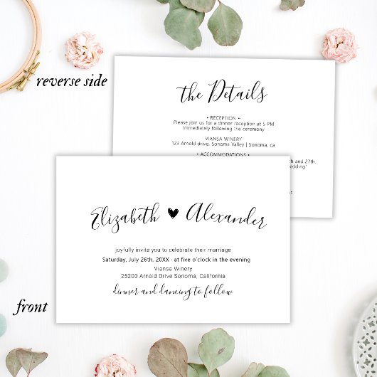 Modernes Kalligrafie-Script-Herz in einer Hochzeit Einladung