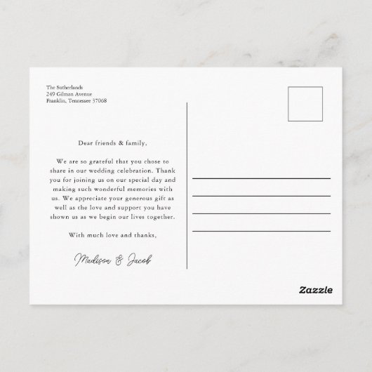 Modernes Kalligrafie-Script-Hochzeit-Foto Vielen D Postkarte (Rückseite)