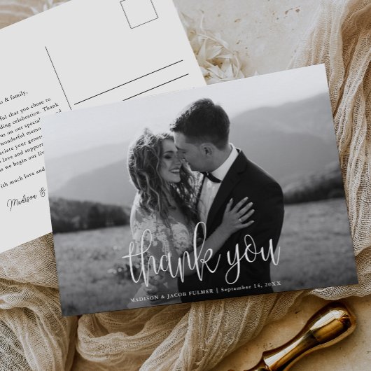 Modernes Kalligrafie-Script-Hochzeit-Foto Vielen D Postkarte