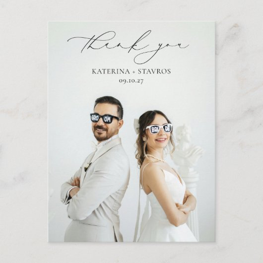 Modernes Kalligrafie-Script-Hochzeit-Foto Vielen D Postkarte (Vorderseite)