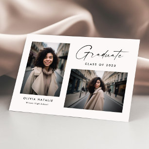 Modernes Kalligrafie-Script mit zwei Fotos Abschlu Ankündigung