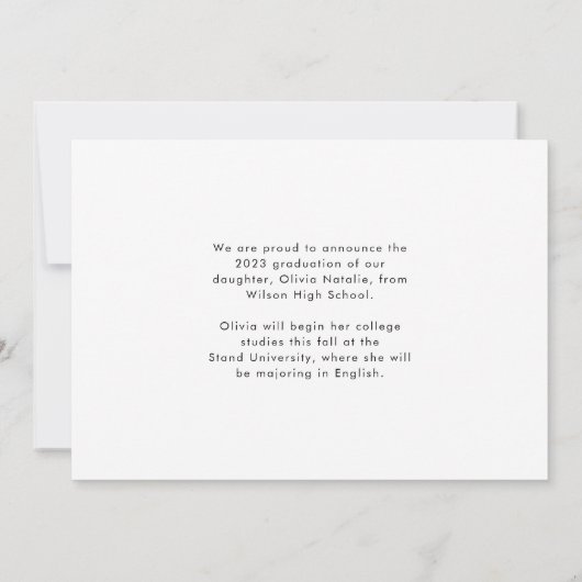 Modernes Kalligrafie-Script mit zwei Fotos Abschlu Ankündigung (Rückseite)