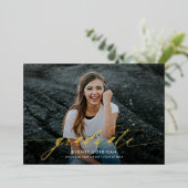 Modernes Kalligrafie-Script mit zwei Fotos Abschlu Folieneinladung (Stehend vorne)