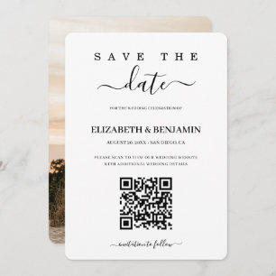 Modernes Kalligrafie Script QR Code Foto Gerettet  Save The Date