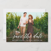 Modernes Kalligrafie Script Rustic Wood Foto Save The Date (Vorderseite)