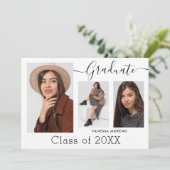 Modernes Kalligrafie Script White 3 Foto Abschluss Ankündigung (Stehend Vorderseite)