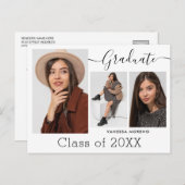 Modernes Kalligrafie Script White 3 Foto Abschluss Postkarte (Vorne/Hinten)