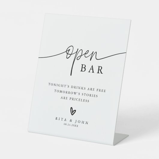 Modernes Kalligrafie-Skript Open Bar Wedding-Zeich Sockelschild (Vorderseite)