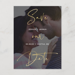 Modernes Kalligrafie Vellum Look Foto Save the Dat Postkarte