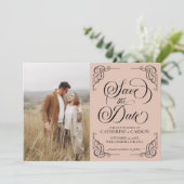 Modernes Kalligrafie Vintages Foto Beige Save The Date (Stehend Vorderseite)