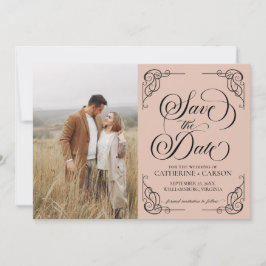 Modernes Kalligrafie Vintages Foto Beige Save The Date