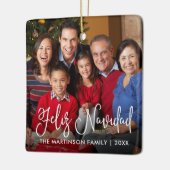 Modernes Kalligrafieskript Feliz Navidad Foto Keramikornament (Links)
