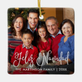 Modernes Kalligrafieskript Feliz Navidad Foto Keramikornament (Vorderseite)