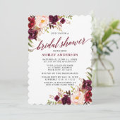 Modernes kalligrafisches Brautparty Burgundy Flora Einladung (Stehend Vorderseite)