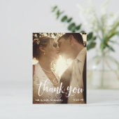 Modernes kalligrafisches Foto Hochzeit Danke, dass Postkarte (Stehend Vorderseite)