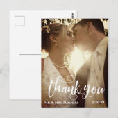 Modernes kalligrafisches Foto Hochzeit Danke, dass Postkarte (Vorne/Hinten)