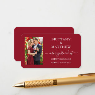 Modernes kalligrafisches Foto Hochzeitregister Rot Begleitkarte