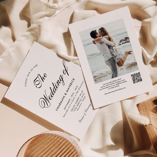 Modernes kalligrafisches Foto QR Code Hochzeit Einladung