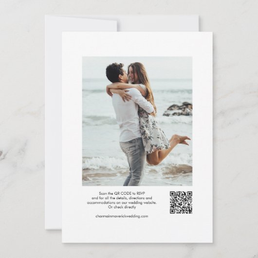 Modernes kalligrafisches Foto QR Code Hochzeit Einladung (Rückseite)