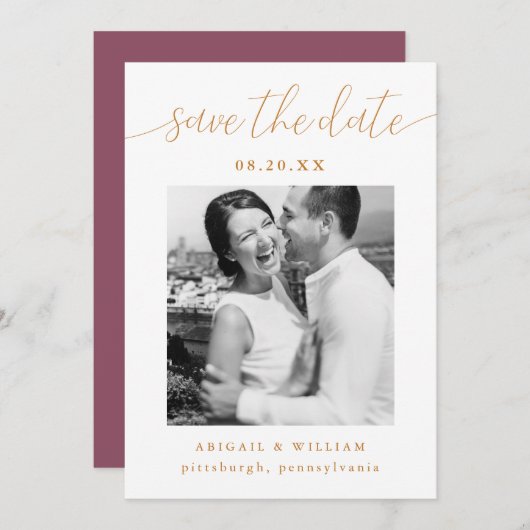 Modernes kalligrafisches Foto Rosa Hochzeit Save The Date (Vorne/Hinten)