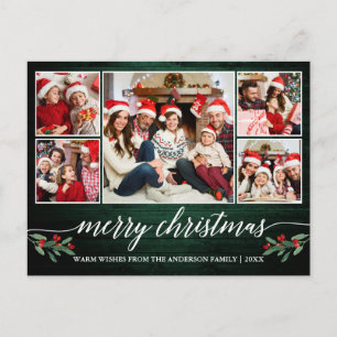 Modernes Kalligrafisches Grünes Holz 5 Foto Weihna Postkarte