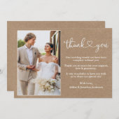 Modernes kalligrafisches Heart Kraft Wedding Foto Dankeskarte (Vorne/Hinten)