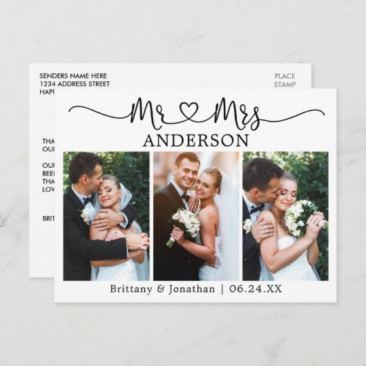 Modernes kalligrafisches Herz Hochzeit 3 Foto Viel Postkarte (Vorne/Hinten)