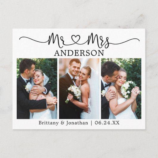 Modernes kalligrafisches Herz Hochzeit 3 Foto Viel Postkarte (Vorderseite)