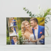 Modernes kalligrafisches Herz Hochzeit 4 FotoColla Dankeskarte (Stehend Vorderseite)