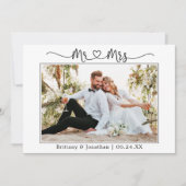 Modernes kalligrafisches Herz Hochzeit Mr. und Mrs Dankeskarte (Vorderseite)