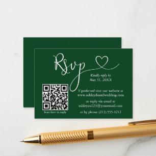 Modernes kalligrafisches Herz Hochzeit QR UAWG Gre Begleitkarte