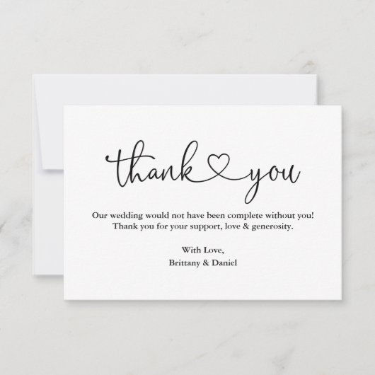 Modernes kalligrafisches Herz-Hochzeitsstift Foto Dankeskarte (Vorderseite)