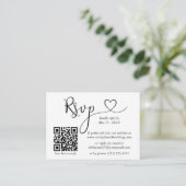 Modernes kalligrafisches Herz QR Wedding RSVP Begleitkarte (Stehend Vorderseite)